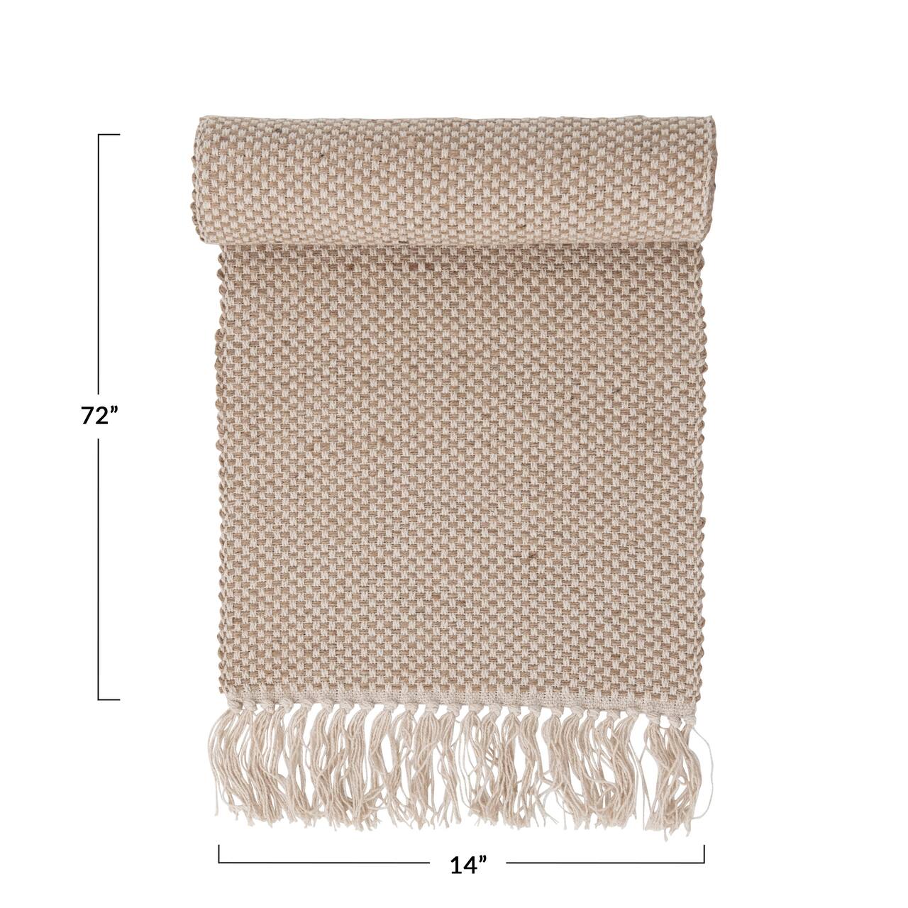 Hello Honey® 72" Natural Woven Jute & Cotton Table Runner with Fringe
